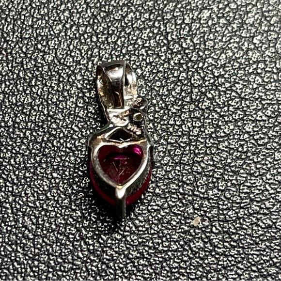 Sterling Silver Ruby Red Stone Heart with Moissanite Accent Pendant by Marcella - Picture 3 of 9